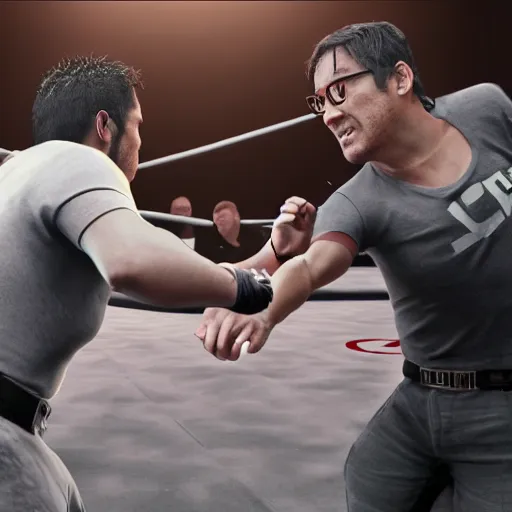 Prompt: Markiplier fighting Senator Armstrong, photorealistic, high resolution, cinematic lighting