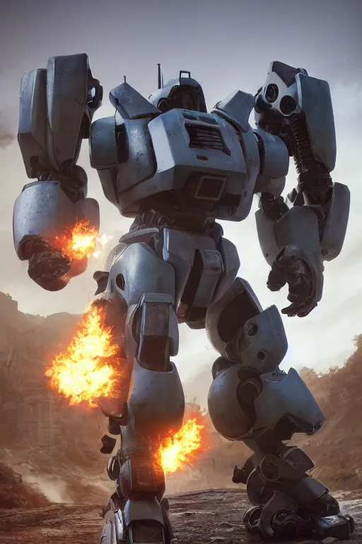 Image similar to mechwarrior 5 : mercenaries mech megaman transformer robot boss tank engine game octane render, 4 k, hd 2 0 2 2 3 d cgi rtx hdr style chrome reflexion glow fanart, global illumination ray tracing hdr fanart arstation by ian pesty by jesper ejsing pixar and disney unreal zbrush central hardmesh