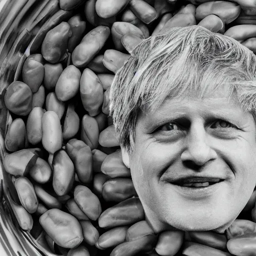 Image similar to boris johnson baked into a bowl of beans