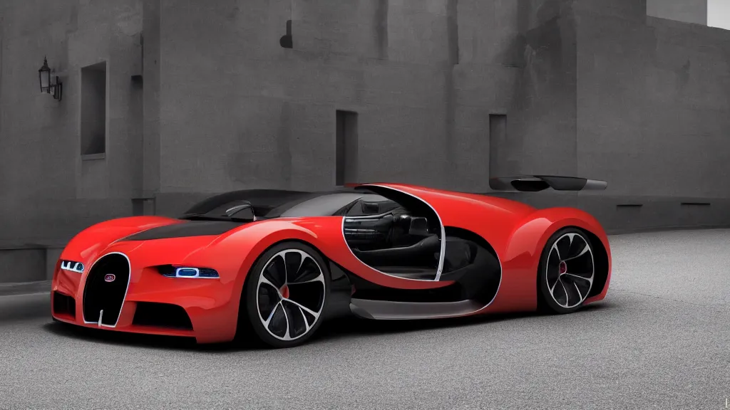 Image similar to photo of a bugatti concept car, cinematic, fine details, symmetrical, 4 k