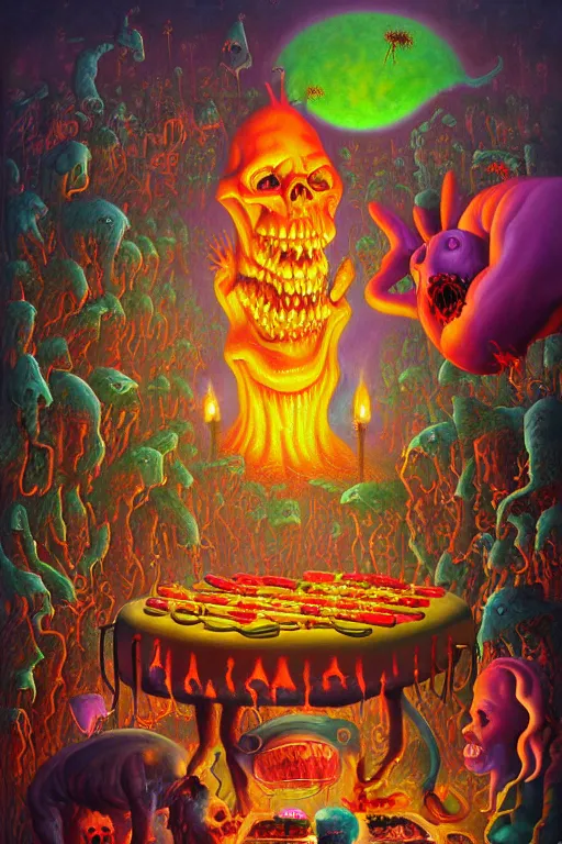 Image similar to a photorealistic painting of an isometric nightmare at the bbq horror by johfra bosschart, lisa frank, dark fantasy art, high detail, trending on artstation