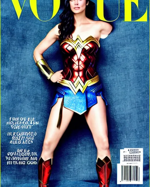 Image similar to Wonder Woman with Chris Hemsworth face, Vogue cover photo