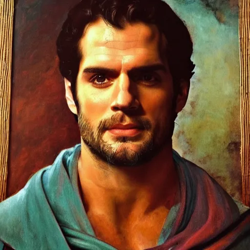 Image similar to Oil painting of the handsome Henry Cavill, he is wearing ancient greek cloths, naturalism, dramatic lighting, high-detailed oil painting by Ilya Repin, Michelangelo da Caravaggio, William Blake, Alex Grey and Beksinski, trending on Artsatio, masterpiece, 4k, 8k,