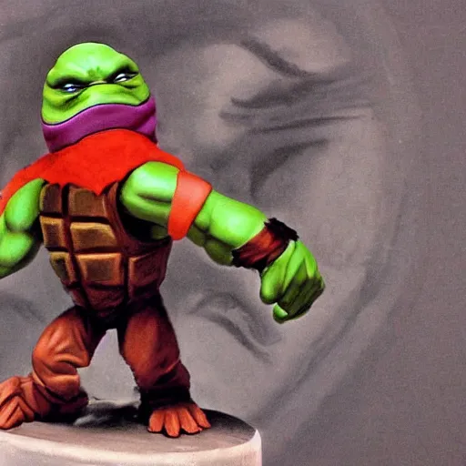 Image similar to Michaelangelo from the Teenage Mutants Ninja Turtles painted by Michaelangelo, masterpiece