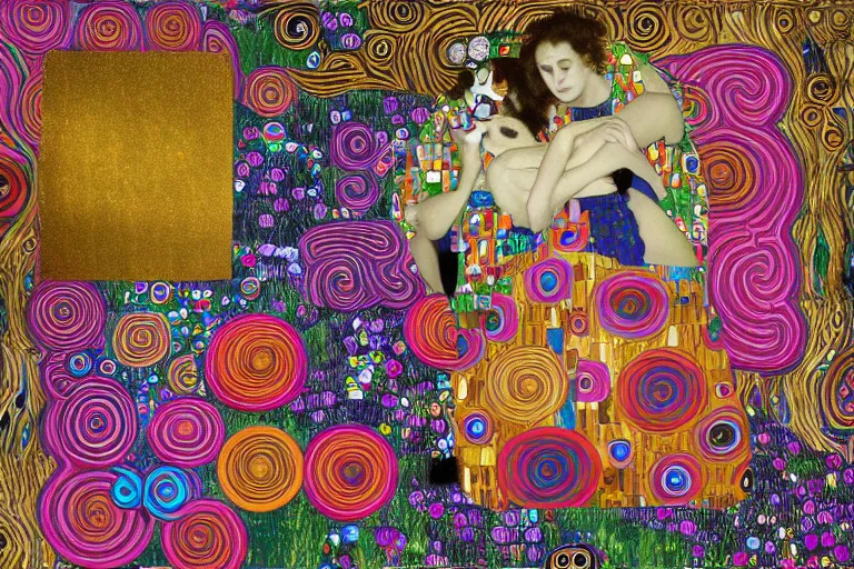 Image similar to gustav klimt lisa frank vw beetle