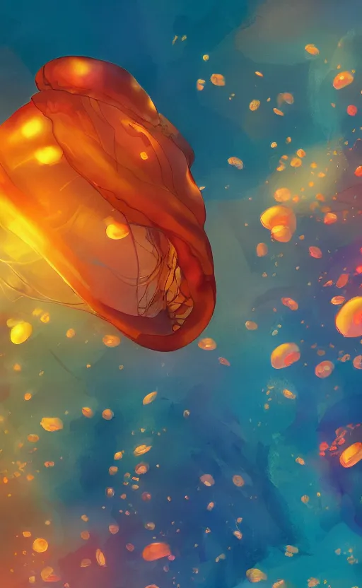 Prompt: jelly fish, autumn light, colorful, smoke, beautiful, by studio ghibli, digital art, concept art, sharp focus, illustration