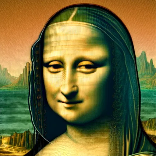 Image similar to the mona lisa with deepdream effect using vgg 1 6 network trained on imagenet