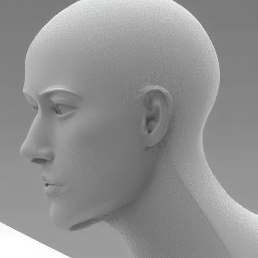 Prompt: side view androgynous bust sculpture bald, on top of the bust long flowing hair!!!!!! made of transparent!!!! ice sculpture!!!, rendered in cinema 4 d, sharp focus w - 9 6 0