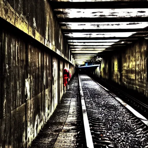 Image similar to poor people life under railway bridge, award winning, realistic, hyper realistic details, by steve mccury, best on adobe stock, 3 5 mm lens