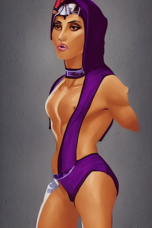 Image similar to arabian wrestling woman, cleanest posse, cleanest image without duplication, justify, concep art, parallel, hyperrealistic anatomy body content, violet polsangi pop art, gta chinatown wars art style, sharp focus, bioshock infinite art style, incrinate, dynamic stretching, rgba color, white frame, content balance proportion