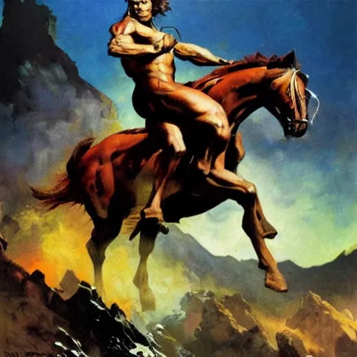 Prompt: into glory ride, artwork by Frank Frazetta