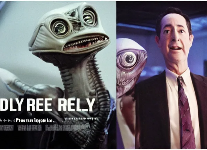 Prompt: ridley scott's alien starring pee wee herman vfx film