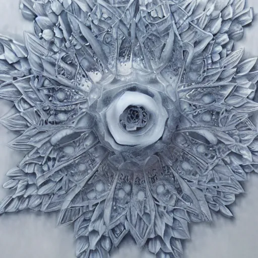 Prompt: of intricate and detailed frozen flower, symmetrical, by masamune shirow