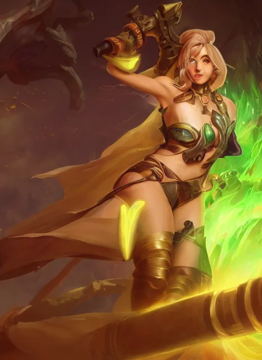 Image similar to senna from league of legends, au naturel, firing a giant weapon, brown skin, glowing green neon eyes, wearing white robe, digital art, trending in artstation, cinematic lighting, studio quality, smooth render, unreal engine 5 rendered, octane rendered, art style by klimt and nixeu and ian sprigger and wlop and krenz cushart