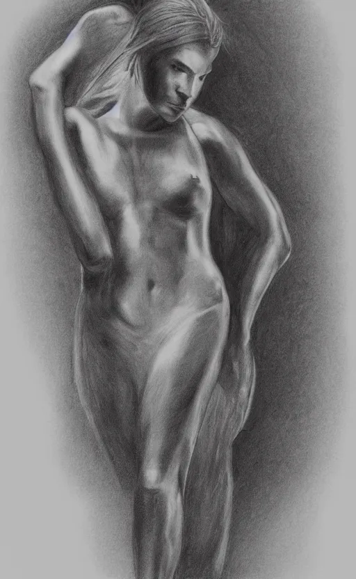 Prompt: the high priestess, by timothy von rueben, black and white graphite drawing, smooth render, 3 / 4 view