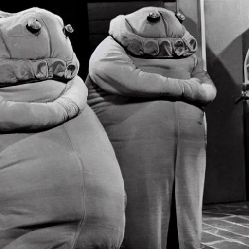 Prompt: 5 0 s tardigrade sitcom about giant tardigrades living in a house and wearing clothes. no one but tardigrades are on the show.