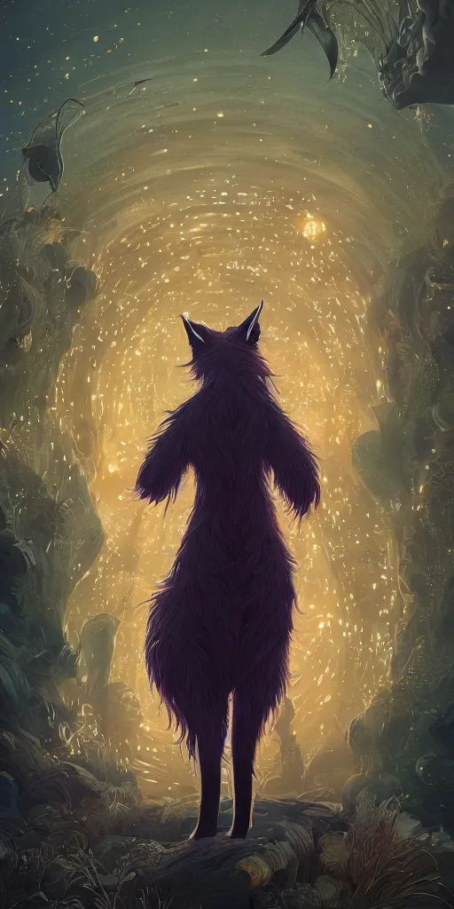 Image similar to The lovely hairy fox, wearing the uniform of the magic school, is surrounded by a huge luminous magic array, by john howe ,on artstation,color matching by Victo Ngai , photorealistic, soft lighting, unreal engine