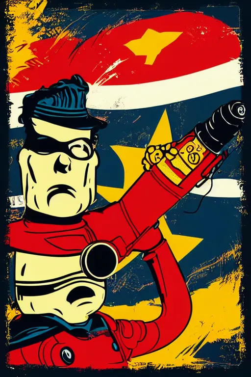 Image similar to fallout 7 6 retro futurist illustration art by butcher billy, sticker, colorful, illustration, highly detailed, simple, smooth and clean vector curves, no jagged lines, vector art, smooth andy warhol style