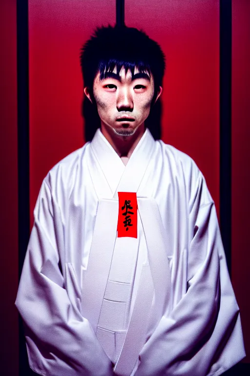 Prompt: photography masterpiece by haruto hoshi, flash photography portrait of young japanese man in kabuki cho, shot with a 3 5 mm lens aperture f / 5. 6, kodak ultramax iso 4 0 0 filmstock, subdued color, hyper realistic, octane render