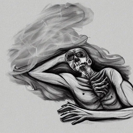 Image similar to sketch dark dead body scene smoke light