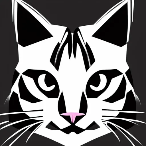 Prompt: cat face with black color, low poly, vector image, black and white,