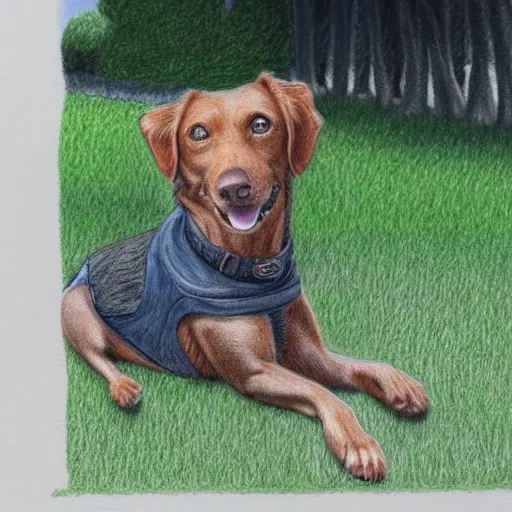 Prompt: Colored pencil art on paper, Dog playing in park, highly detailed, artstation, MasterPiece, Award-Winning, Caran d'Ache Luminance