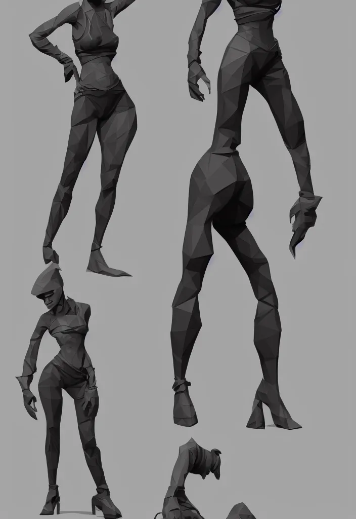 Image similar to amazing stylized random sketches of a young and strong girl by Serge Birault, concept art, full body with dynamic pose and correct anatomy, low-poly digital art, octane render trending on artstation, 4k, 8k, HD