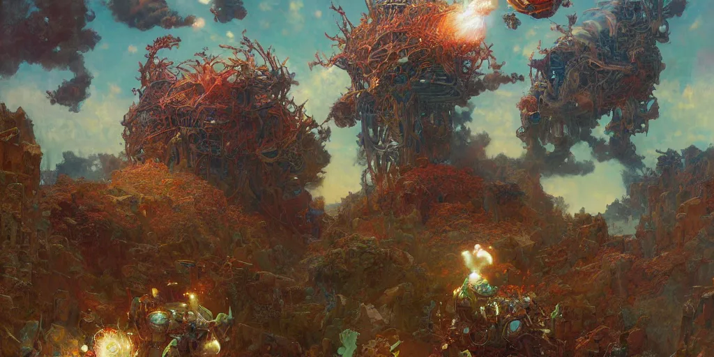 Image similar to supernova, flying plant factory producing asterois in open space, painted by ruan jia, raymond swanland, lawrence alma tadema, zdzislaw beksinski, norman rockwell, jack kirby, tom lovell, alex malveda, greg staples