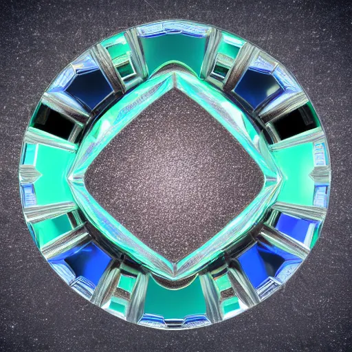 Image similar to abstract fractal shapes of various colors of emerald jewels and diamond and silver on mirror ground, beautiful abstract sculpture with realistic render, high definition, octane, unreal 5, 3 d reflections