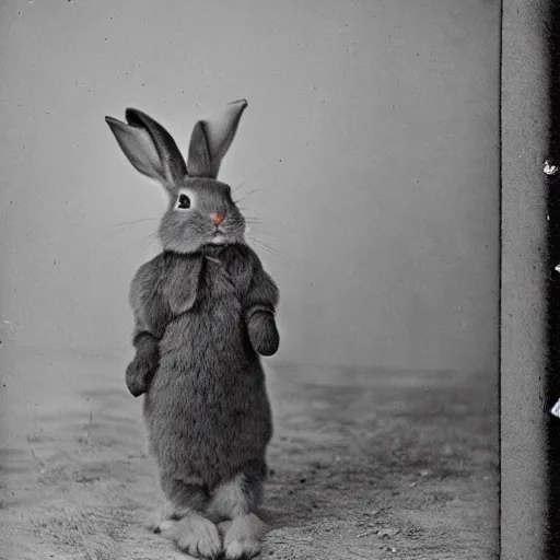 Image similar to a rabbit dressed as a north pole explorer, 1 8 8 0 s photograph, portrait,