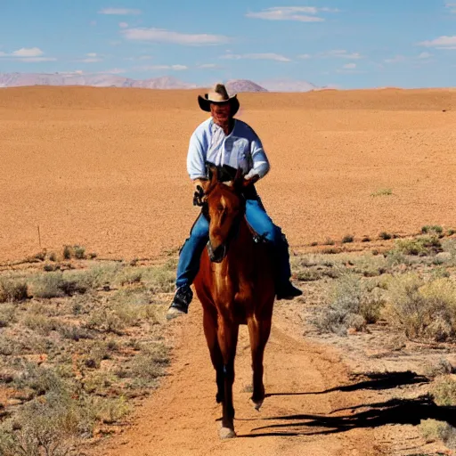 Prompt: marty robins riding a horse in the new mexico desert