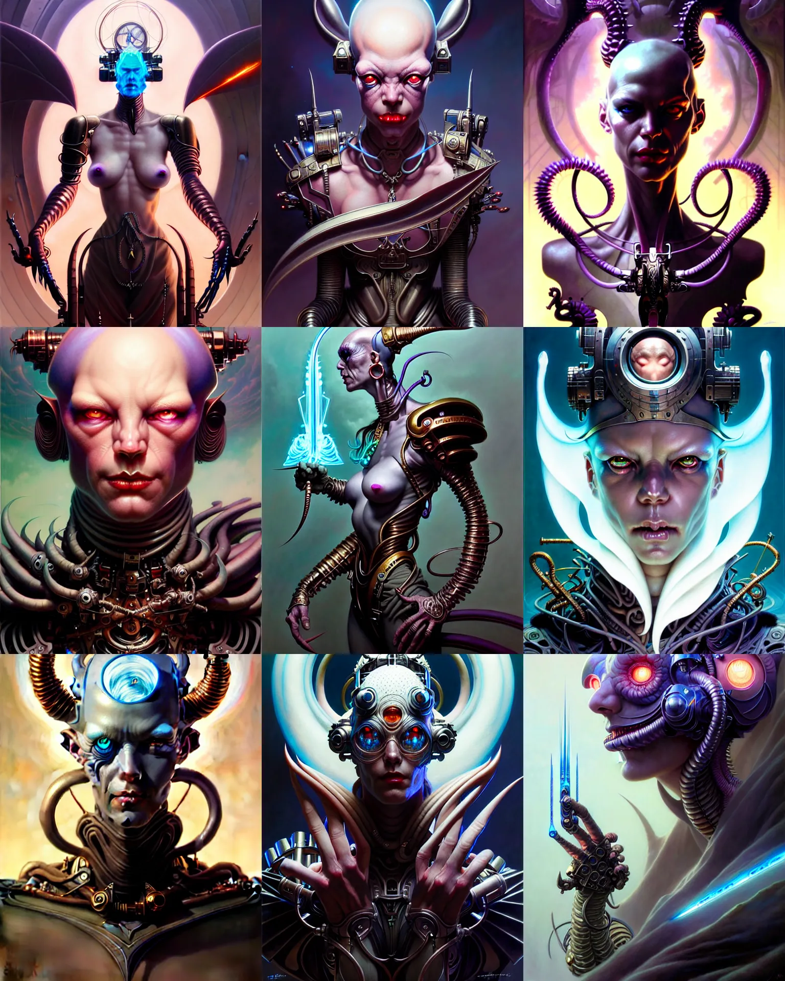 Image similar to beautiful evil fantasy character portrait, ultra realistic, cyborg, wide angle, intricate details, the fifth element artifacts, highly detailed by peter mohrbacher, hajime sorayama, wayne barlowe, boris vallejo, aaron horkey, gaston bussiere, craig mullins