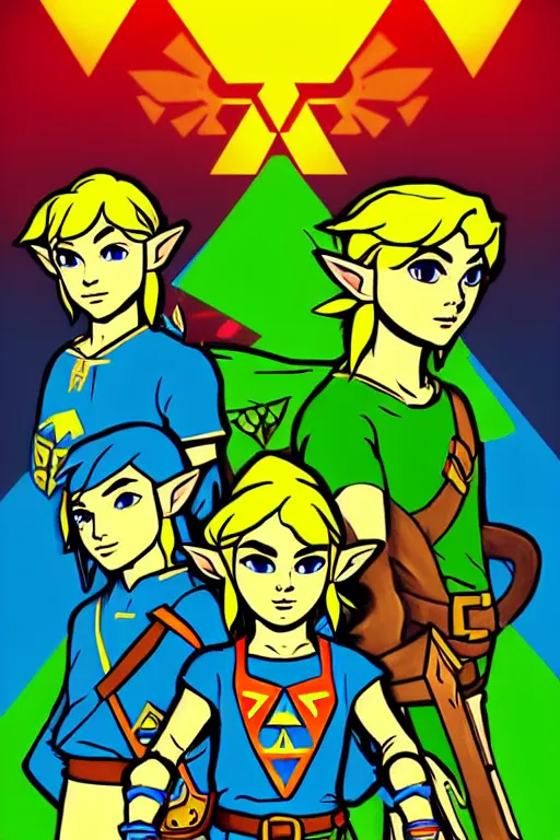 Prompt: legend of zelda nimbus quartet. pop art, no duplicate image, glowing lights, ultra details, digital painting, artstation, concept art, smooth, sharp focus, illustration, intecrate details, art by richard hamilton and mimmo rottela, pixels art by paul robertson