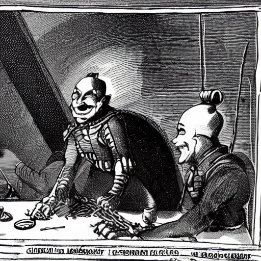 Prompt: Genar-Hofoen acknowledged the laughter and exaggerated apologies from the Affronter officer five along the table who had been aiming at Fivetide's plate , and politely gathered up the harpoon and cable and passed it back. He returned to picking at the miniature pieces of indifferent food in the pressurized containers in front of him, transferring them to his mouth with a gelfield utensil shaped like a little four-fingered hand, his legs swinging over the debris trench. He felt like a child dining with adults. digital art, artstation, ultra realistic, volumetric lighting, 4k, unreal engine, octane render, art. sci-fi, fantasy, illustration.