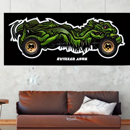 Prompt: Swamp-Rat-Monster-Truck Revving the Engines, SVG Sticker, Vector artwork, racing emblem, e-sports logo, wild-youthful iconic design