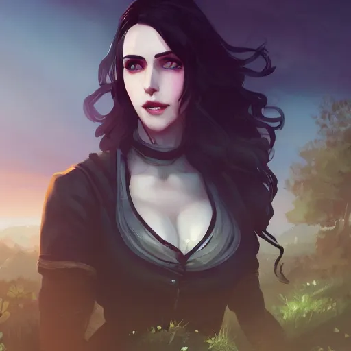 Image similar to portrait of yennefer from the Witcher 3, abandoned ruins landscape, night time, ambient lighting, 4k, anime key visual, lois van baarle, ilya kuvshinov, rossdraws, artstation