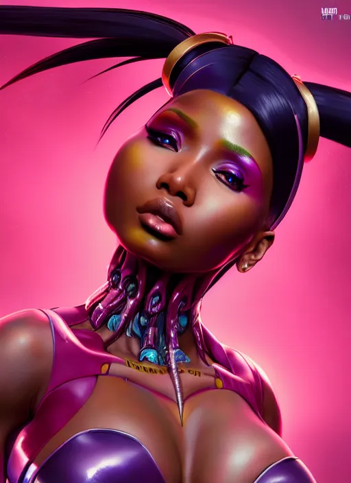 Image similar to nicki minaj, evangelion, au naturel, hyper detailed, digital art, trending in artstation, cinematic lighting, studio quality, smooth render, unreal engine 5 rendered, octane rendered, art style by klimt and nixeu and ian sprigger and wlop and krenz cushart