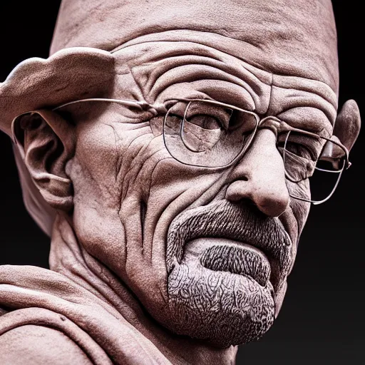 Prompt: extreme long - shot photograph of a renaissance clay sculpture of walter white wearing a phrygian cap in times square, made by michelangelo, very detailed, sharp focus, 8 k resolution, ray tracing