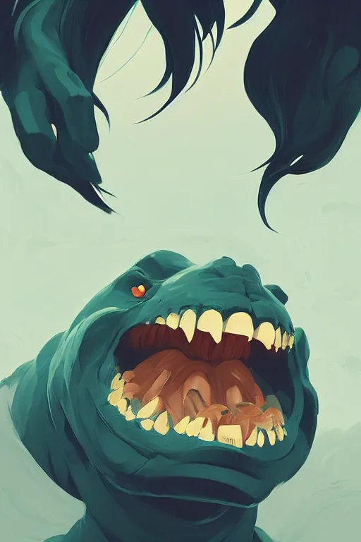 Prompt: big monster dog, teeth, smooth, centered, solid bacgkround, median photoshop filter cutout vector behance, hd by artgerm, jesper ejsing, by rhads, makoto shinkai and lois van baarle, ilya kuvshinov, rossdraws, illustration, art by ilya kuvshinov and gustav klimt