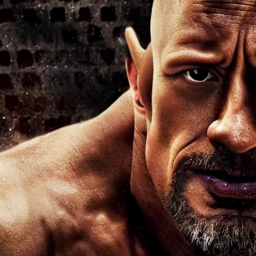 Image similar to Dwayne Johnson in a rob zombie film 4k quality super realistic