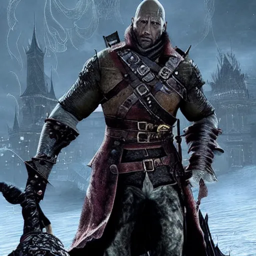 Prompt: dwayne johnson as lady maria from bloodborne