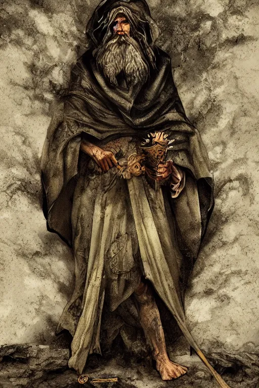 Image similar to the hermit from major arcana character concept art, digital painting, mixed media, trending on artstation and deviantart, epic composition, magnum opus, highly detailed, 8 k