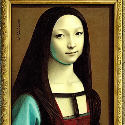 Prompt: An oil painting by Leonardo Da Vinci of a Hatsune Miku, portrait