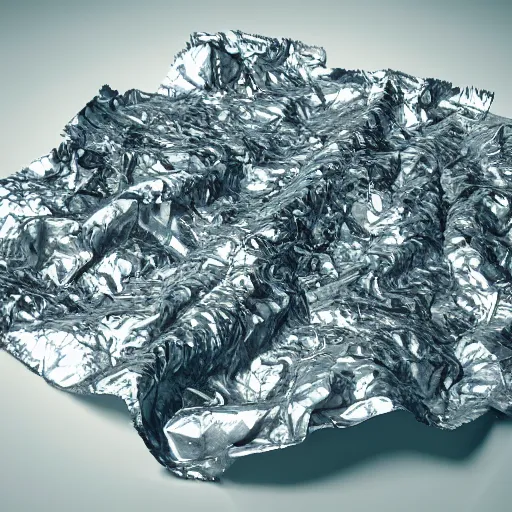 Image similar to texture of crumpled aluminium foil. octane render.