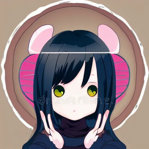 Prompt: anime mouse girl with black hair illustration