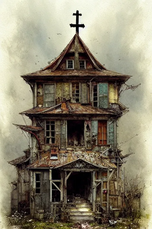 Image similar to (((((a multistory ramshackle Chapel))))) by Jean-Baptiste Monge!!!!!!!!!!!!!!!!!!!!!!!!!!!