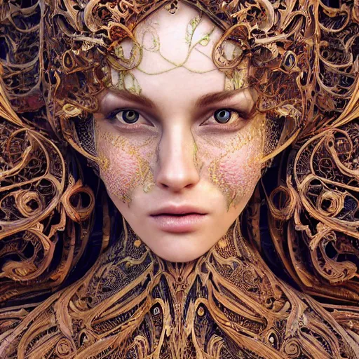 Image similar to wonderful princess of fractals and patterns, beautiful face, hyper detailed, background intricate and detailed, ornate 8 k gorgeous intricate detailed, octane render