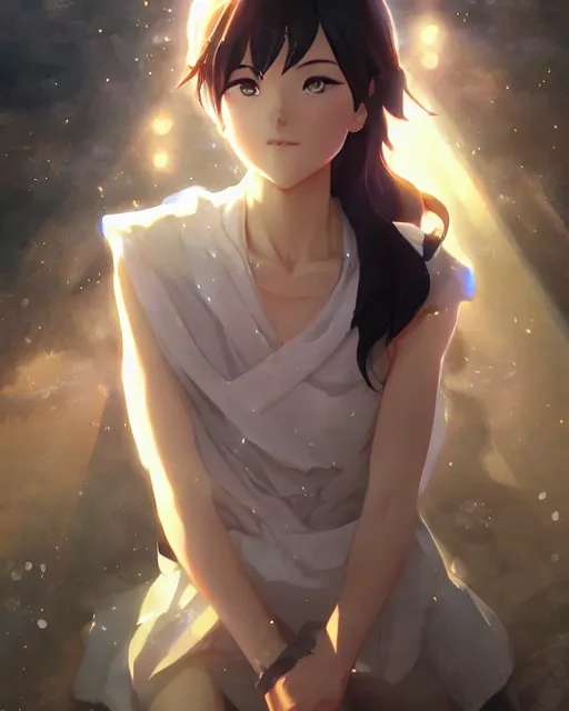 Image similar to goddess, intense beauty, full shot, atmospheric lighting, detailed face, by makoto shinkai, stanley artgerm lau, wlop, rossdraws