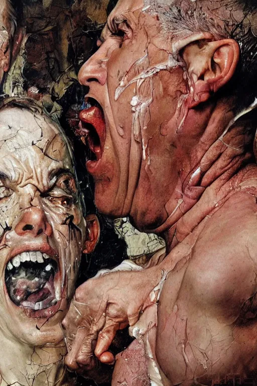 Image similar to portrait of a man enraged, part by Jenny Saville, part by Norman Rockwell