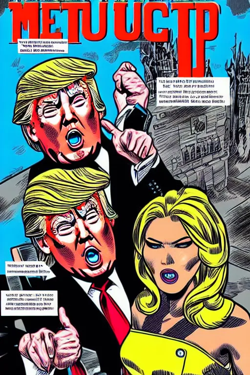 Prompt: Donald Trump in Heavy Metal comic book future world, intricate details, eerie, highly detailed